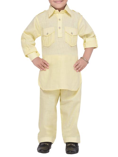 yellow cotton pathani suit set - 14375233 - Standard Image - 1