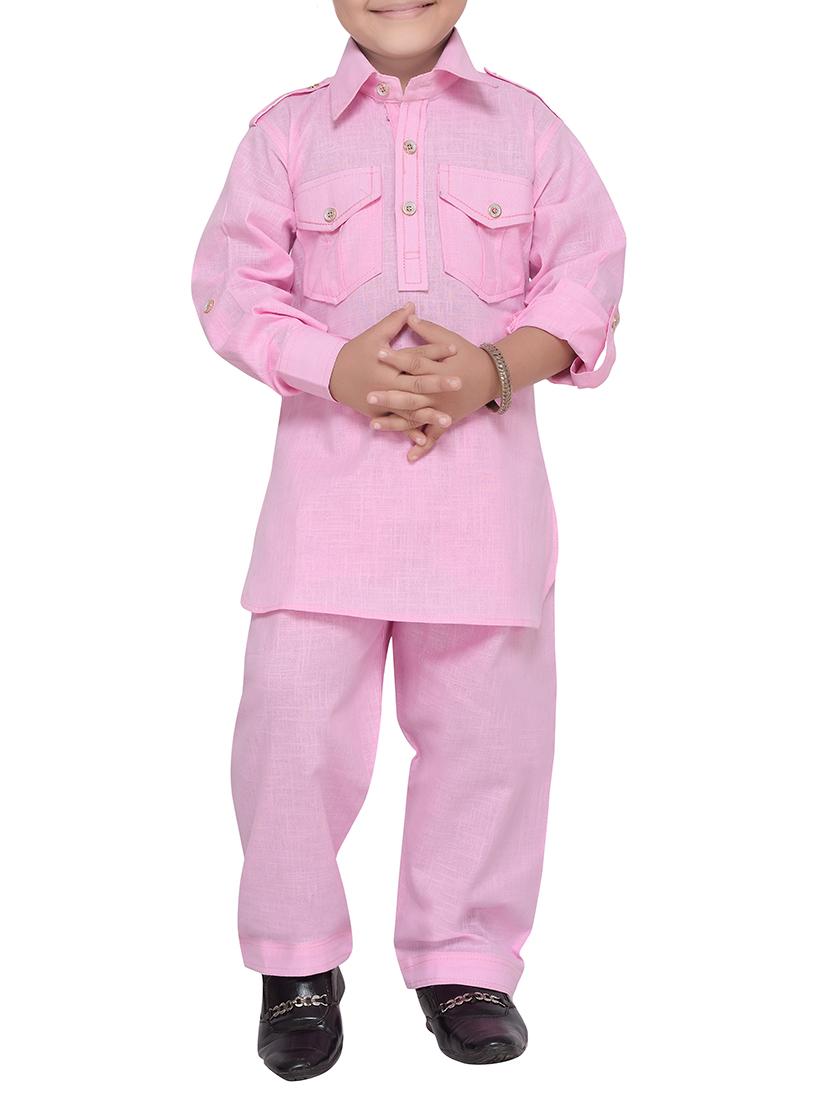 pink cotton pathani suit set - 14375234 - Zoom Image - 1