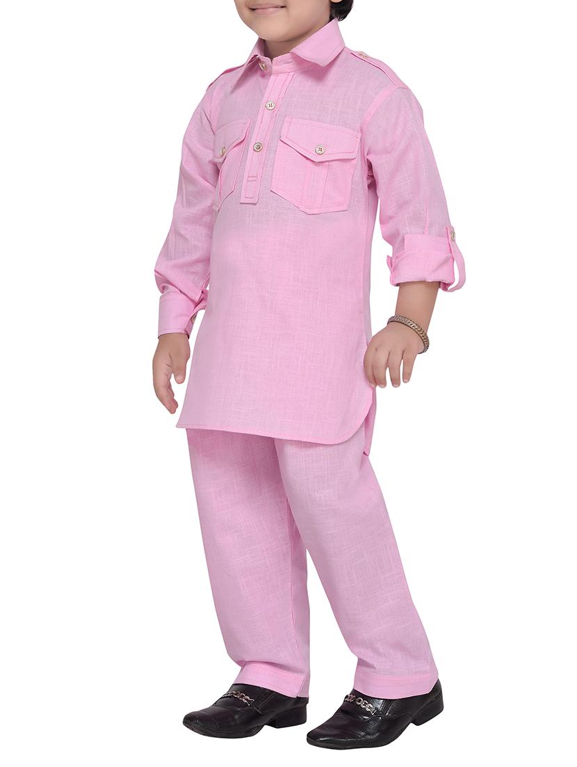 pink cotton pathani suit set - 14375234 - Zoom Image - 2