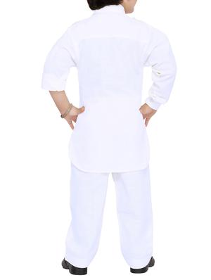 solid white cotton pathani kurta set - 14375236 - Standard Image - 3