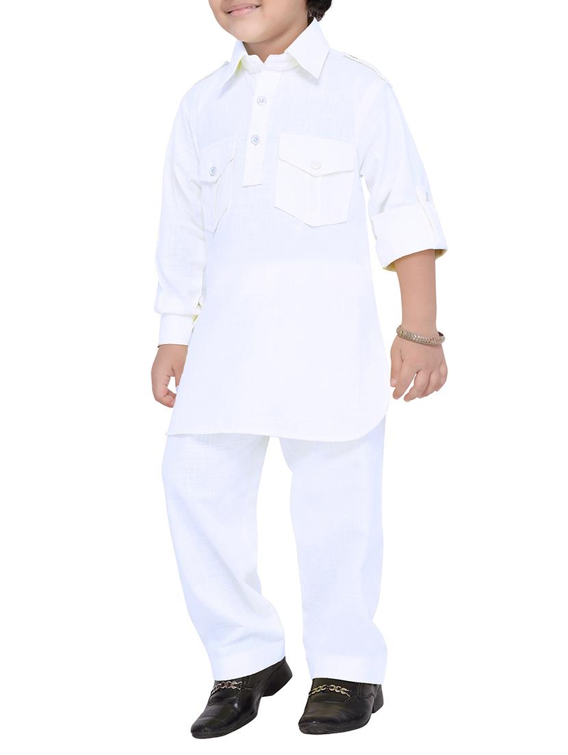 solid white cotton pathani kurta set - 14375236 - Zoom Image - 2