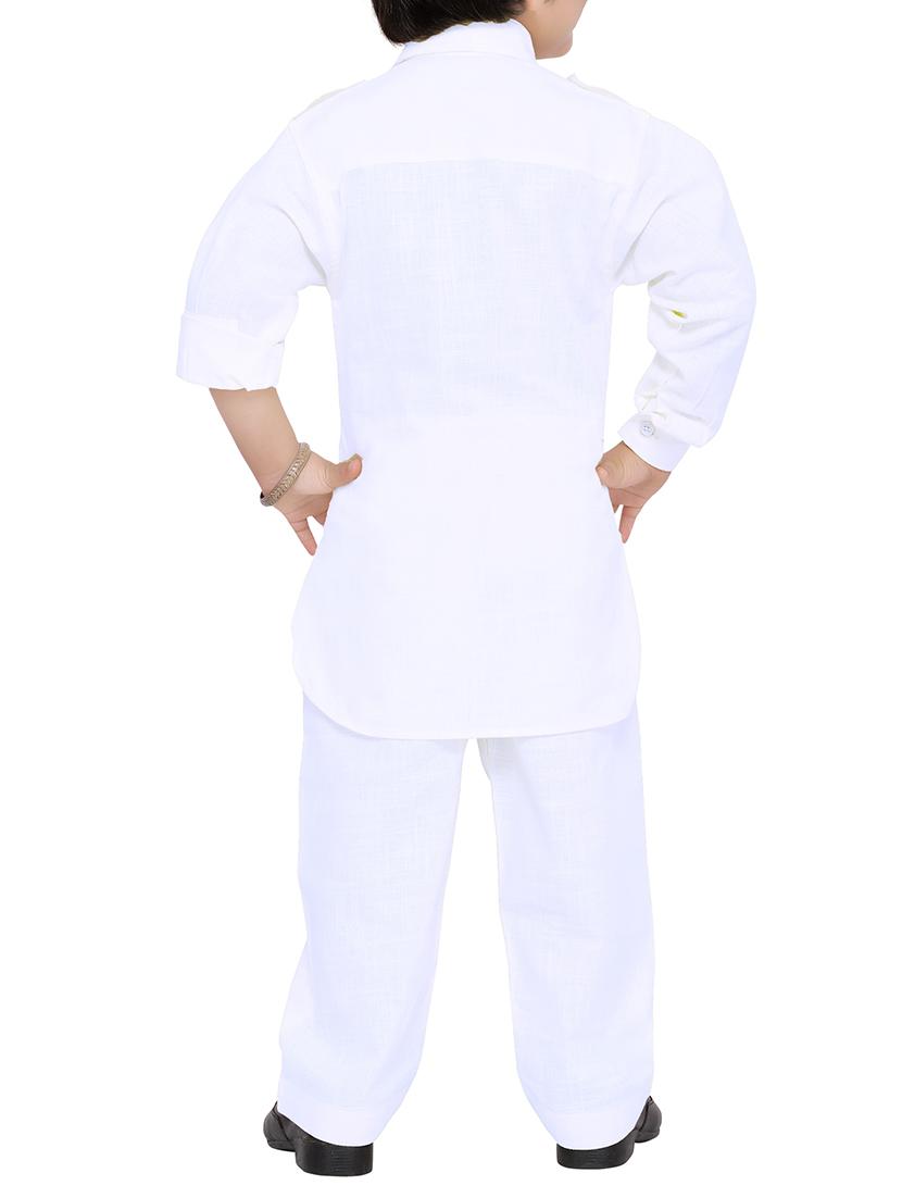 solid white cotton pathani kurta set - 14375236 - Zoom Image - 3