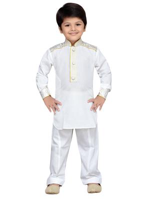 white cotton kurta pyjama set - 14375244 - Standard Image - 4