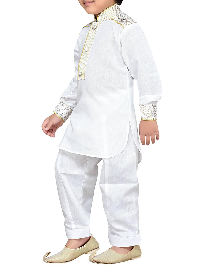 white cotton kurta pyjama set - 14375244 - Zoom Image - 2