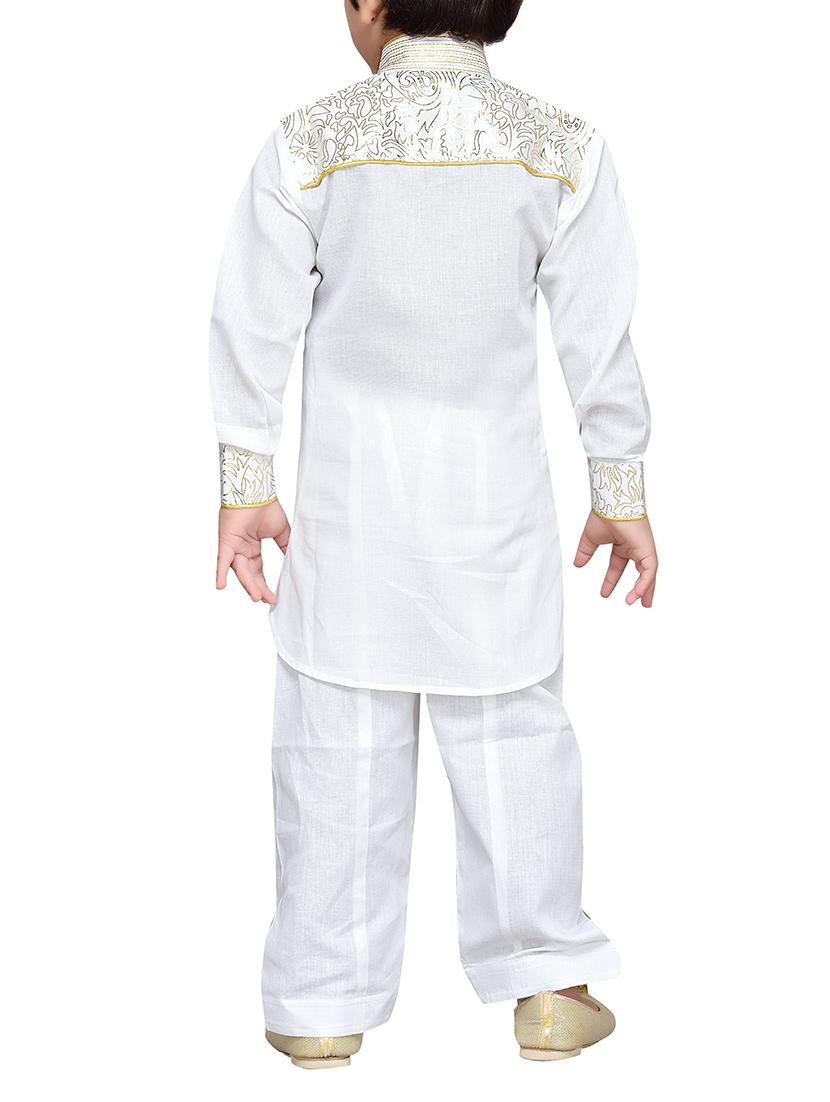 white cotton kurta pyjama set - 14375244 - Zoom Image - 3