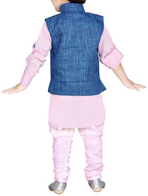 pink cotton kurta, pyjama & waistcoat set - 14375248 - Standard Image - 3