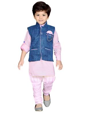 pink cotton kurta, pyjama & waistcoat set - 14375248 - Standard Image - 4
