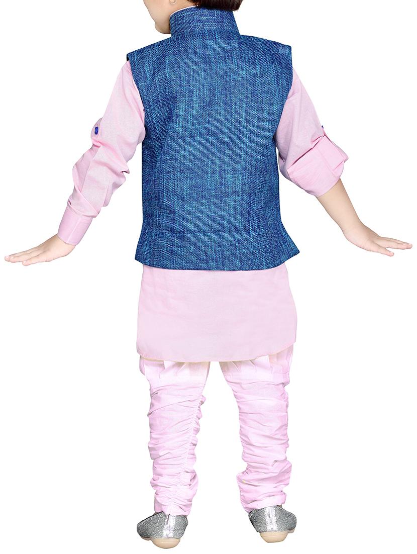 pink cotton kurta, pyjama & waistcoat set - 14375248 - Zoom Image - 3
