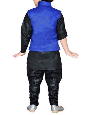 blue silk blend kurta, pyjama & waistcoat set - 14375257 - Standard Image - 3