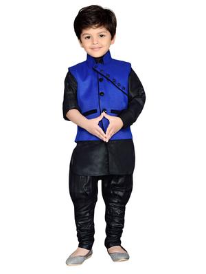 blue silk blend kurta, pyjama & waistcoat set - 14375257 - Standard Image - 4