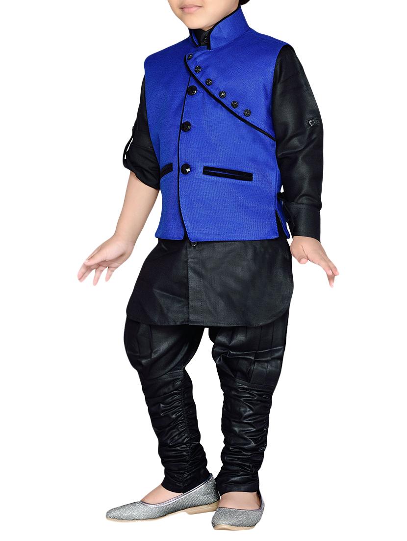 blue silk blend kurta, pyjama & waistcoat set - 14375257 - Zoom Image - 2