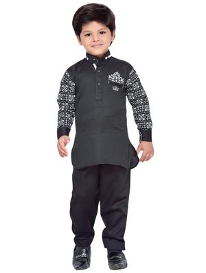 black cotton kurta, pyjama & waistcoat set - 14375265 - Standard Image - 4