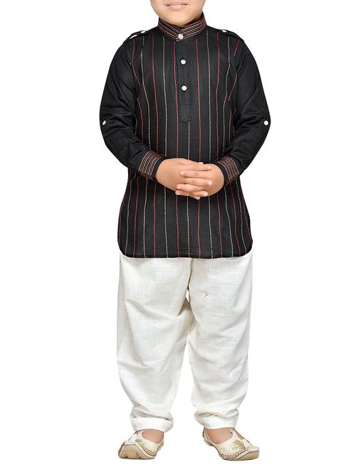 black cotton kurta pyjama set - 14375287 - Standard Image - 1