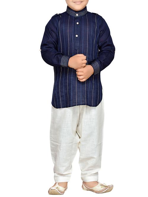 blue cotton kurta pyjama set - 14375288 - Standard Image - 1