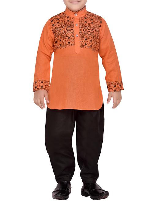 orange cotton kurta pyjama set - 14375299 - Standard Image - 1