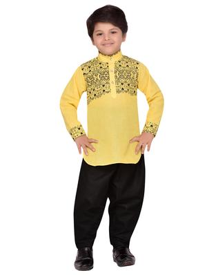 yellow cotton kurta pyjama set - 14375300 - Standard Image - 4