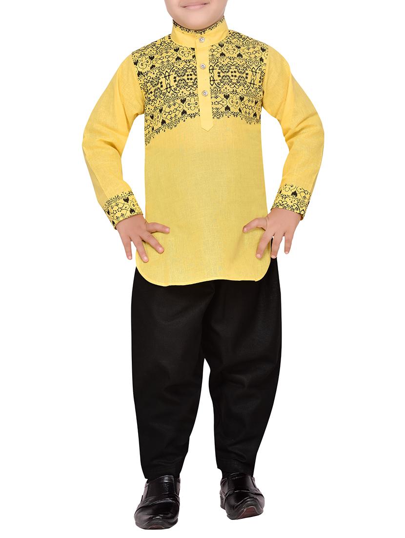 yellow cotton kurta pyjama set - 14375300 - Zoom Image - 1