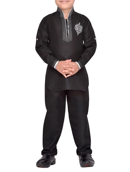 black cotton kurta pyjama set - 14375301 - Standard Image - 1