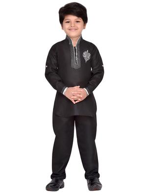 black cotton kurta pyjama set - 14375301 - Standard Image - 4