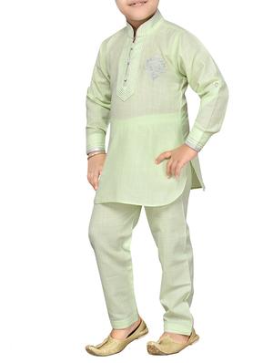 green cotton kurta pyjama set - 14375302 - Standard Image - 2