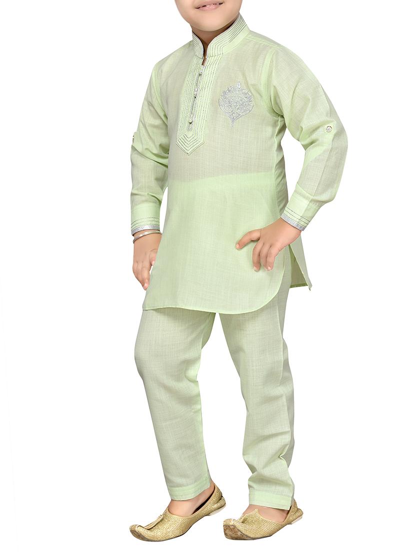 green cotton kurta pyjama set - 14375302 - Zoom Image - 2