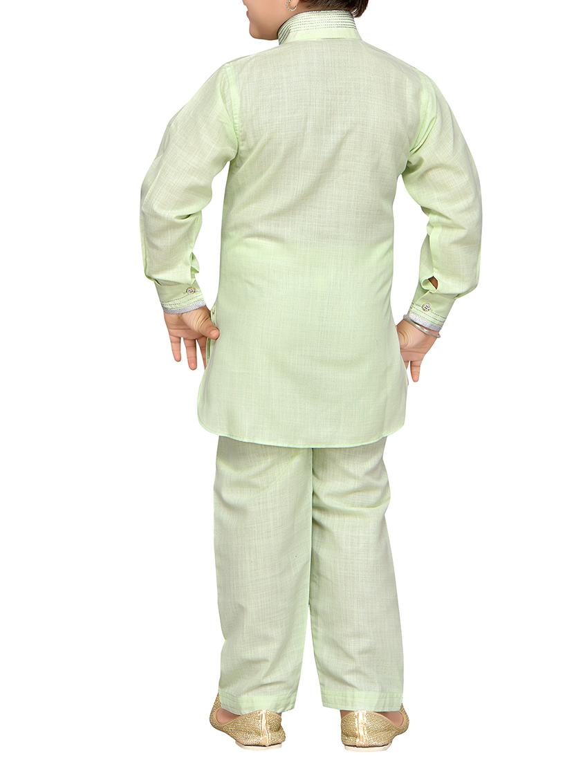 green cotton kurta pyjama set - 14375302 - Zoom Image - 3