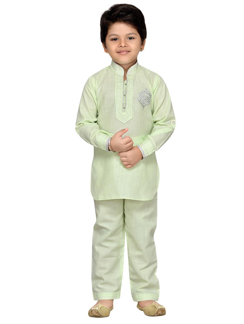 green cotton kurta pyjama set - 14375302 - Zoom Image - 4
