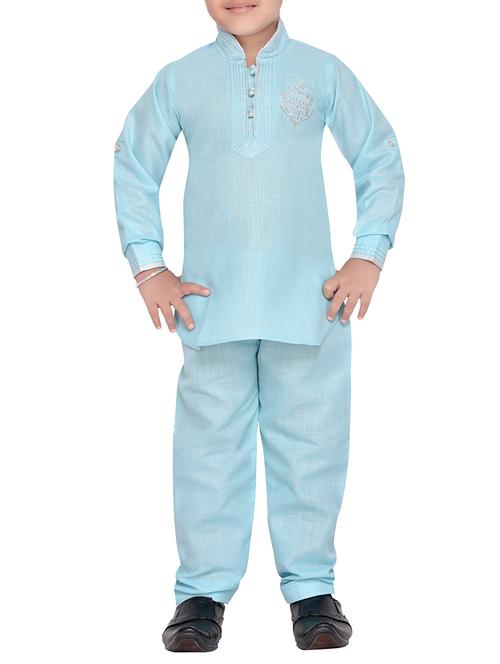 light blue cotton kurta pyjama set - 14375303 - Standard Image - 1