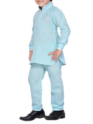 light blue cotton kurta pyjama set - 14375303 - Standard Image - 2