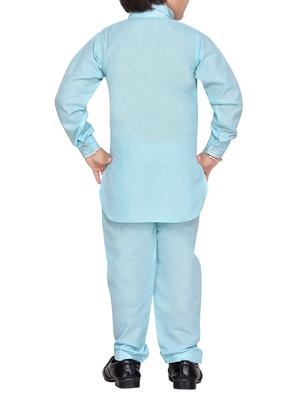 light blue cotton kurta pyjama set - 14375303 - Standard Image - 3