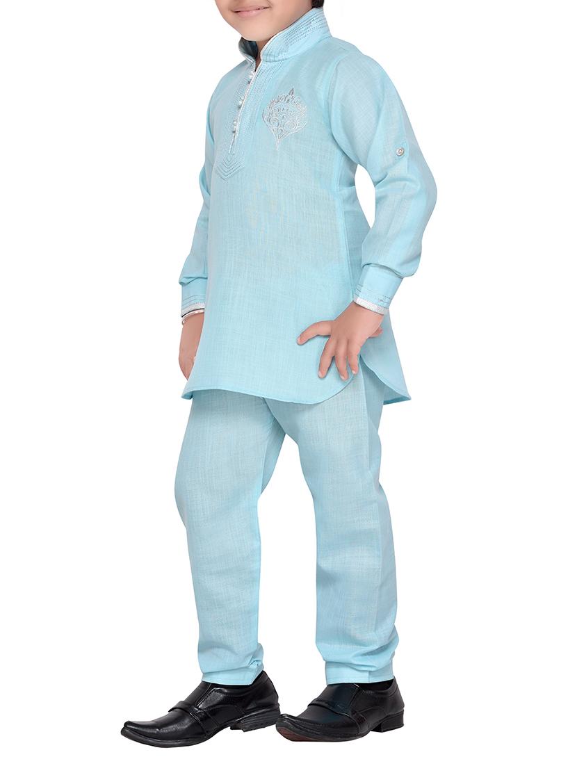 light blue cotton kurta pyjama set - 14375303 - Zoom Image - 2