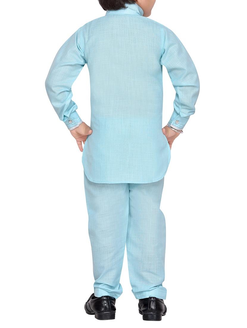 light blue cotton kurta pyjama set - 14375303 - Zoom Image - 3
