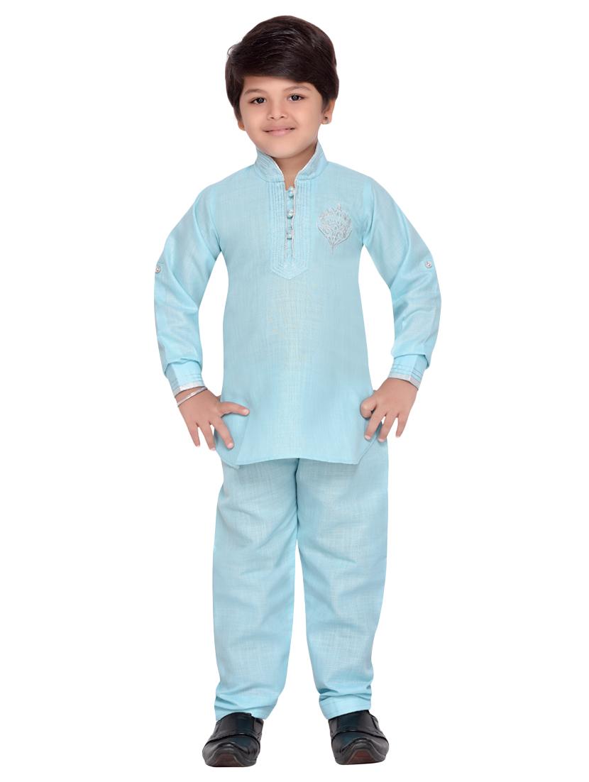 light blue cotton kurta pyjama set - 14375303 - Zoom Image - 4