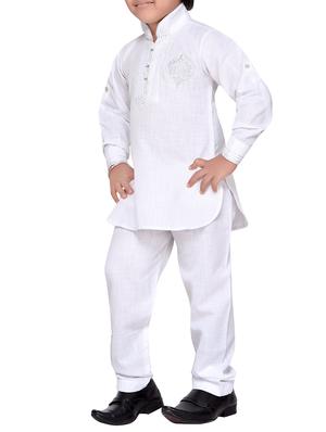 white cotton kurta pyjama set - 14375306 - Standard Image - 2