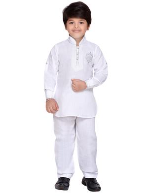 white cotton kurta pyjama set - 14375306 - Standard Image - 4