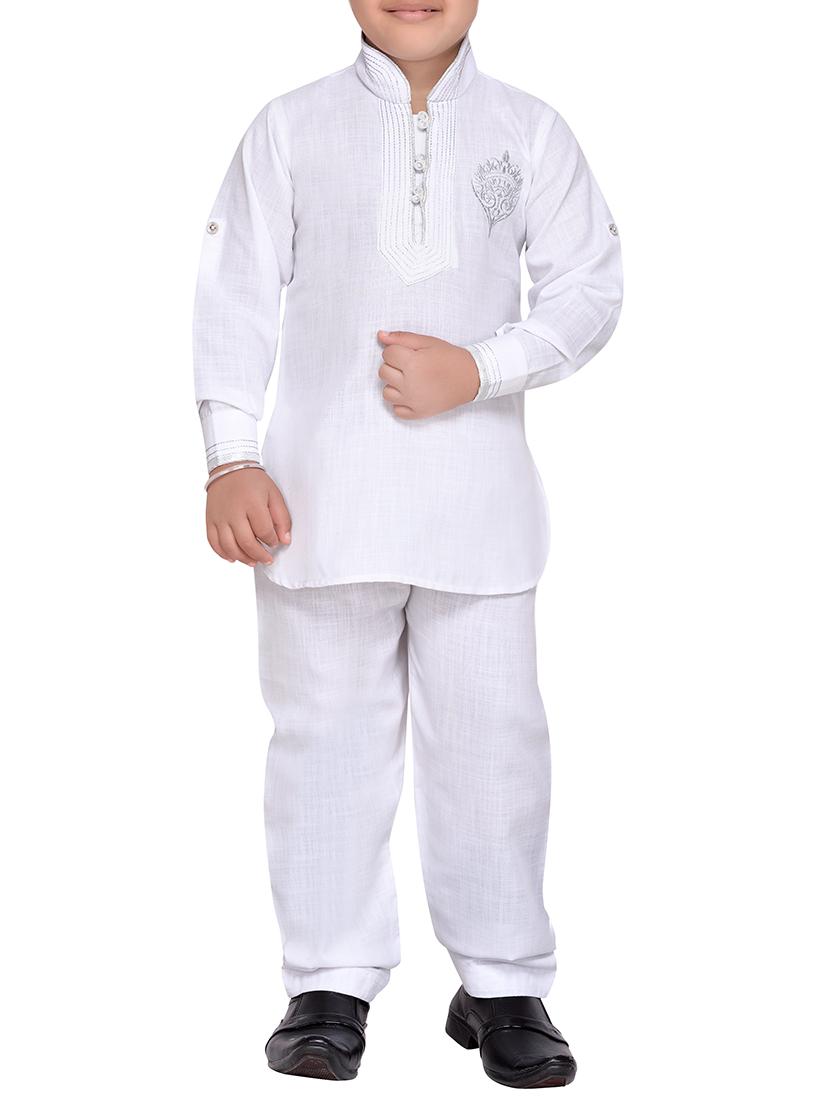 white cotton kurta pyjama set - 14375306 - Zoom Image - 1