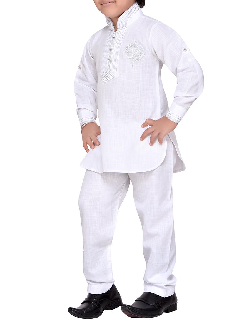 white cotton kurta pyjama set - 14375306 - Zoom Image - 2