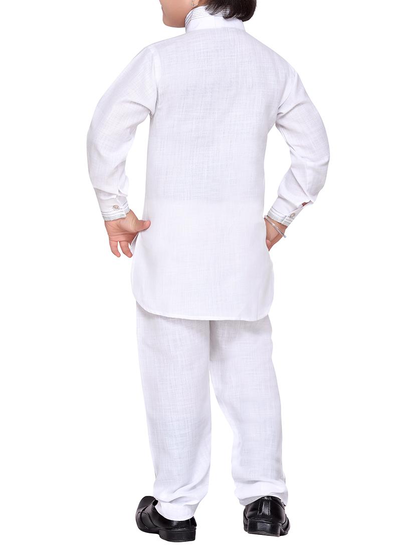 white cotton kurta pyjama set - 14375306 - Zoom Image - 3