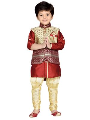 red silk blend kurta set - 14375515 - Standard Image - 4
