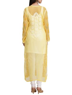 ada yellow georgette long kurta - 14377157 - Standard Image - 3