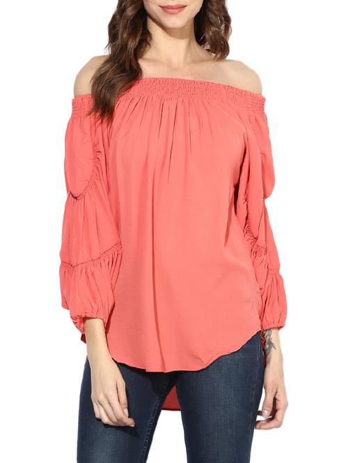 off shoulder ruched sleeved top - 14378365 - Standard Image - 1