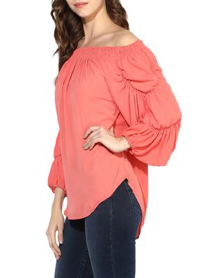 off shoulder ruched sleeved top - 14378365 - Standard Image - 2