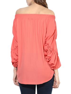 off shoulder ruched sleeved top - 14378365 - Standard Image - 3