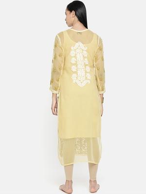 ada beige georgette straight kurta - 14381166 - Standard Image - 3