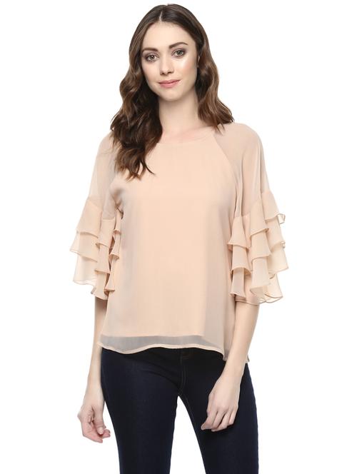 round neck ruffled sleeve top - 14382810 - Standard Image - 1