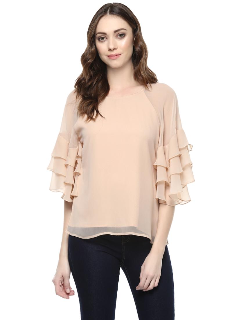 round neck ruffled sleeve top - 14382810 - Zoom Image - 1