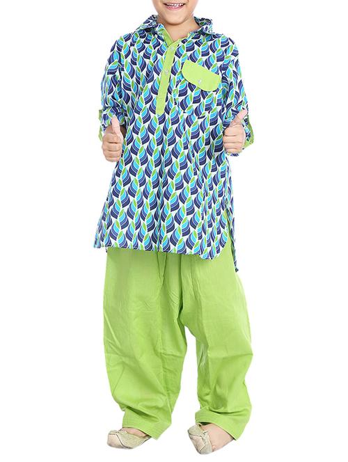 blue and green cotton pyjama kurta set - 14382936 - Standard Image - 1