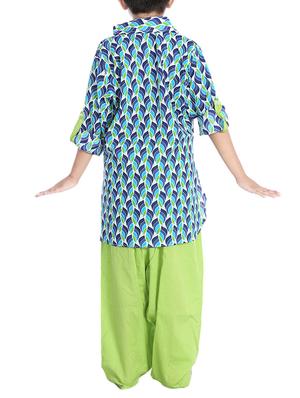 blue and green cotton pyjama kurta set - 14382936 - Standard Image - 3