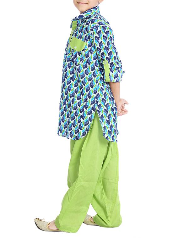 blue and green cotton pyjama kurta set - 14382936 - Zoom Image - 2