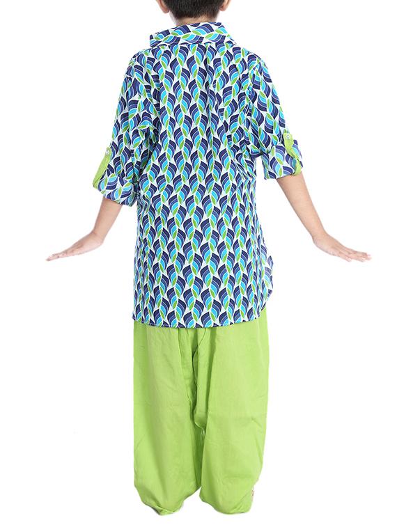 blue and green cotton pyjama kurta set - 14382936 - Zoom Image - 3